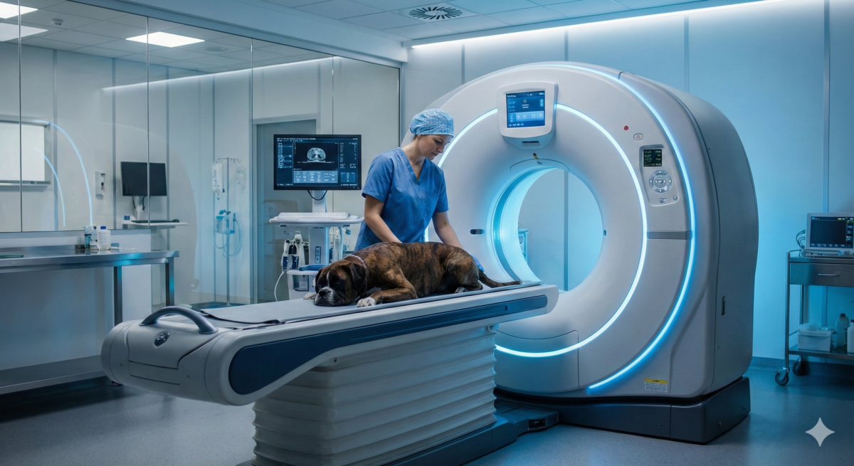 Przygotowanie psa do badania tomografem komputerowym